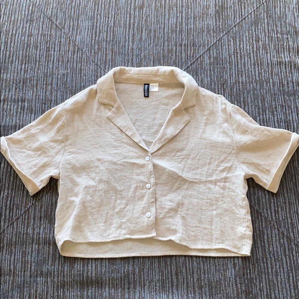 Beige Button-Up Cropped Shirt